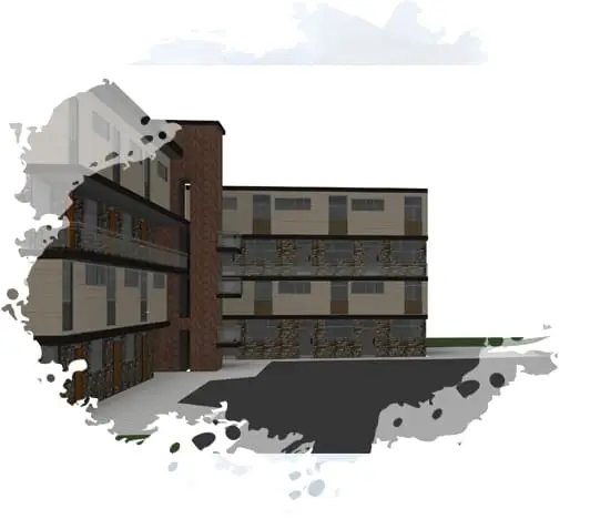 Scan to BIM building model showing a reconstructed 3D exterior view based on existing conditions